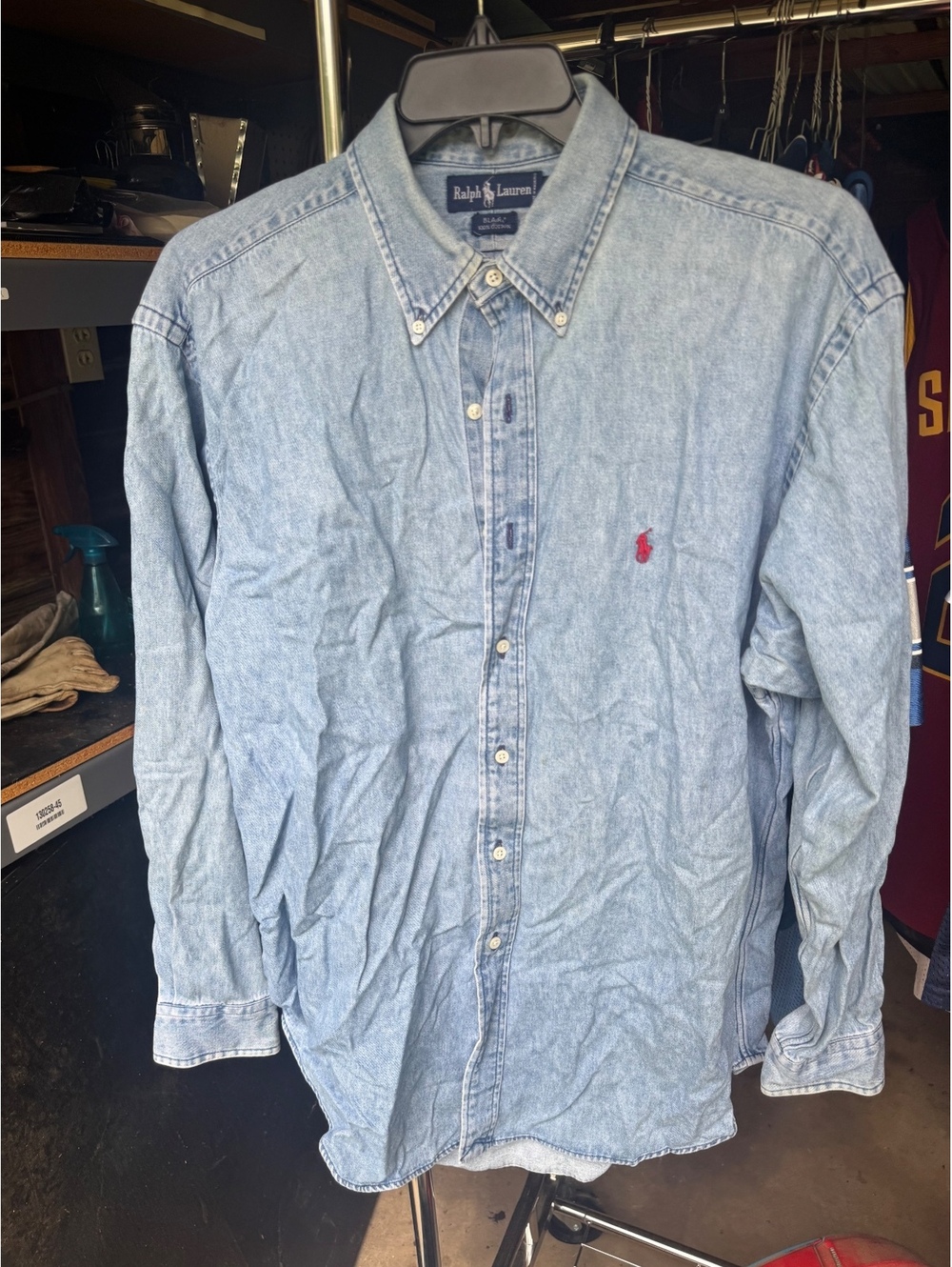 Vintage Polo Ralph Lauren Shirt Mens Blaire Lg  Blue Denim L/S Button Down